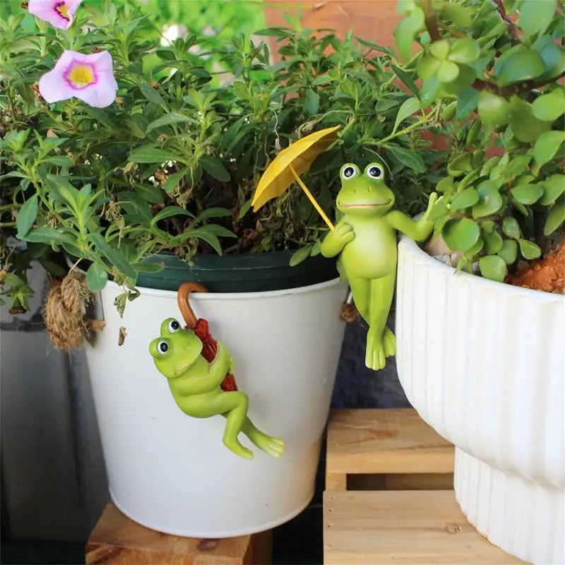 Frog Sculpture Outdoor Set Of 2 Resin Frog Sculpture With Umbrella Flower Pot Accessories Animal Ornaments Landscaping Figures Peaceful Pleasures Health and Wellness