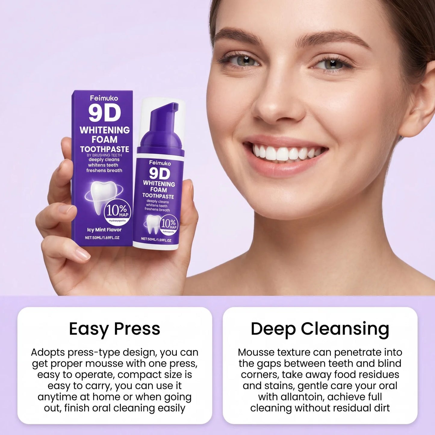 9D Whitening Foam Toothpaste | 10% Hydroxyapatite | 50ml