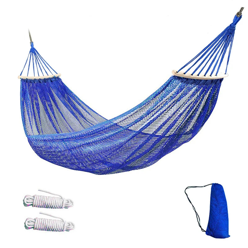 The Hammock Outdoor Ice Wire Mesh Hole Swing and Curved Rod Are Stable Sturdy and Have Good Load-bearing Capacity Peaceful Pleasures Health and Wellness Blue