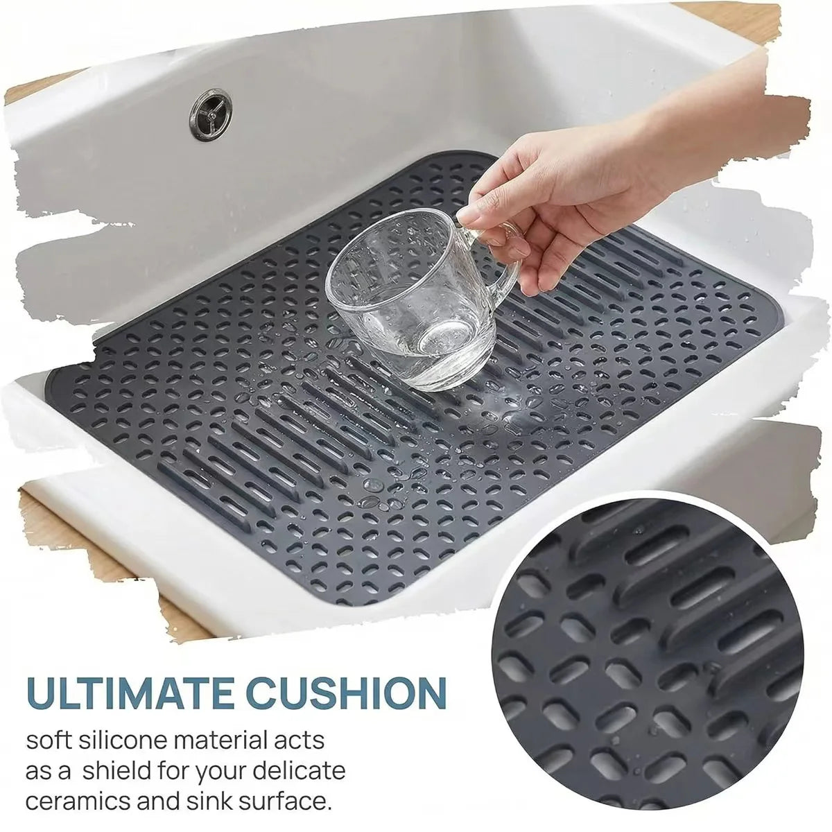 Silicone Sink Mat Protectors for Kitchen 16.9''x 12.5'', Rubber Non-Slip Folding Sink-Protector of Porcelain Sinks Peaceful Pleasures Health and Wellness