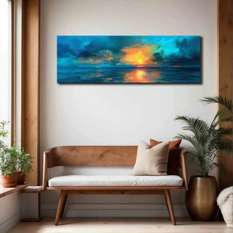 Sunset Ocean Seascape Canvas Wall Art | Vintage Moody Poster Canvas Wall Art Peaceful Pleasures Health and Wellness