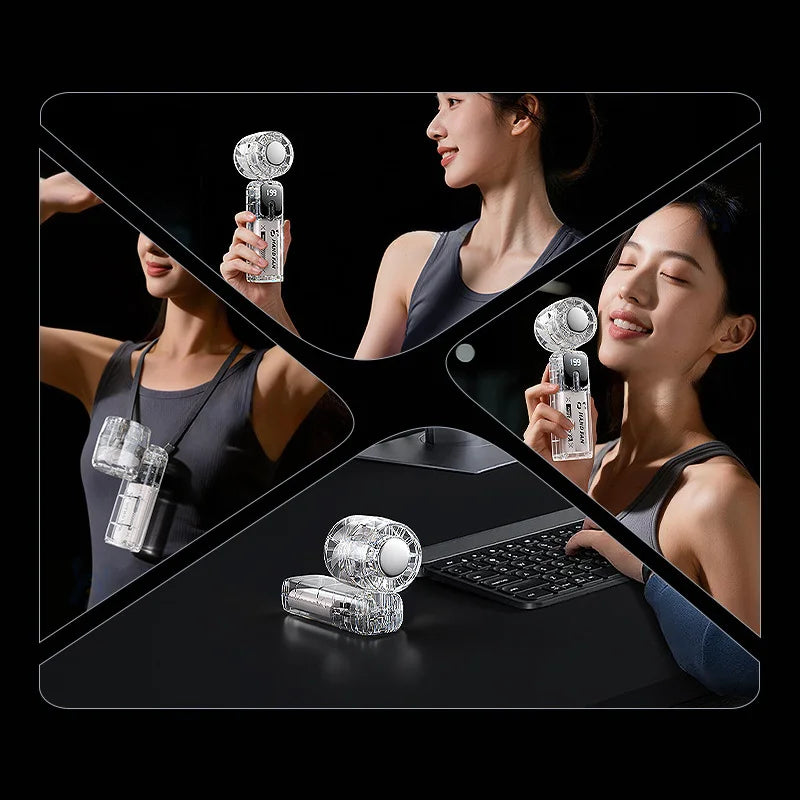 Transparent Mini Portable Fan Quiet Turbo 90° Foldable Cooling Outdoor Handheld Lightweight Fan For Home Travel Outdoor Peaceful Pleasures Health and Wellness