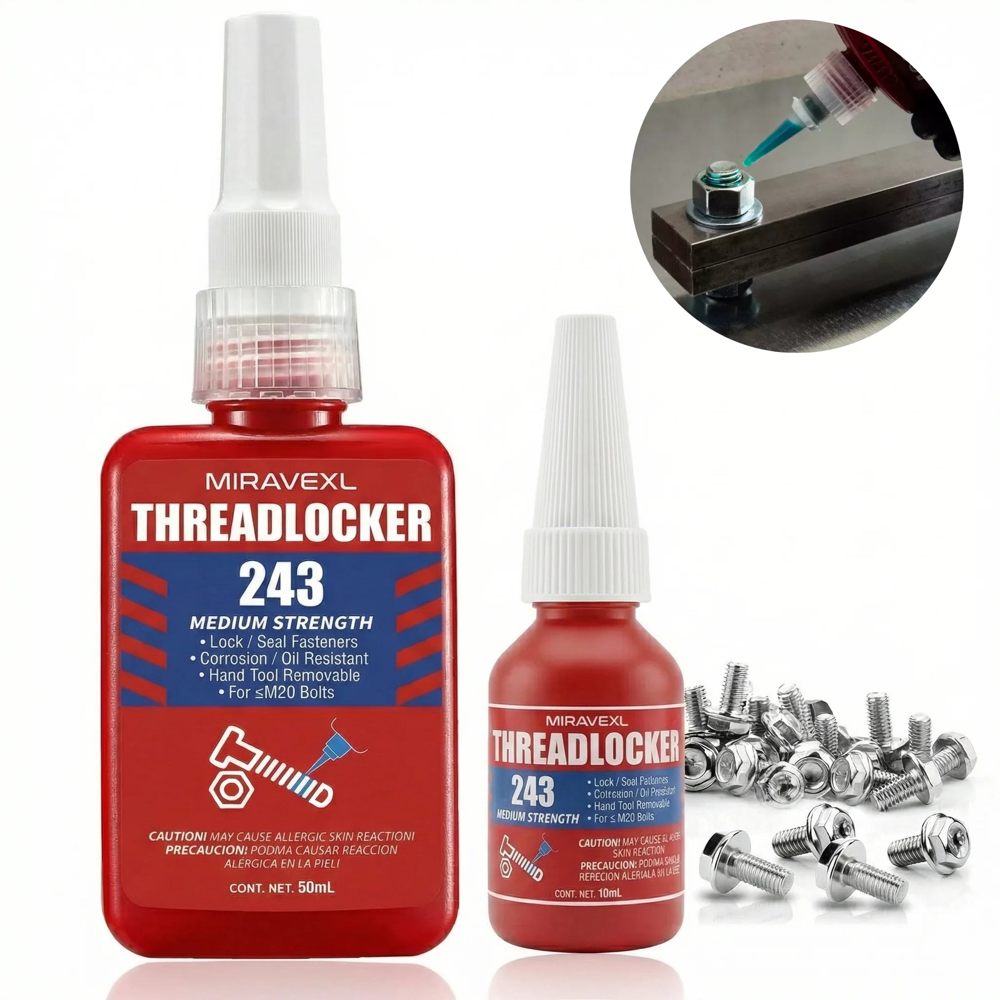 MIRAVEXL 243 Threadlocker Medium Strength Anaerobic Adhesive Antiloose Screw Glue Oil Resistant Fastener Sealant 10ml 50ml Peaceful Pleasures Health and Wellness