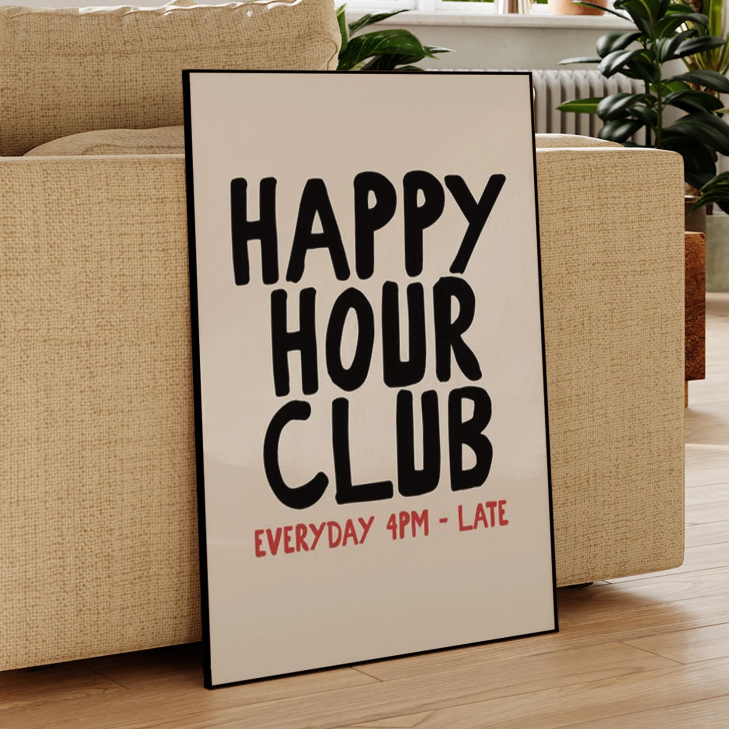 Happy Hour Club 4PM Quote Canvas Wall Art Print | Home Decor