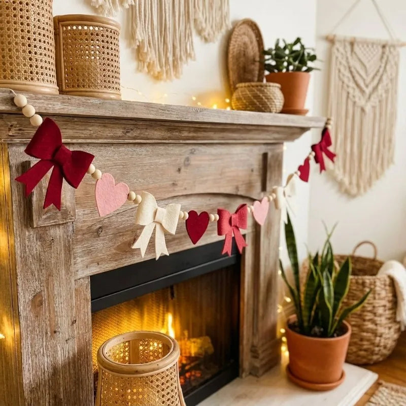 Red Pink Heart Felt Garland Banner – Valentine's Day & Wedding