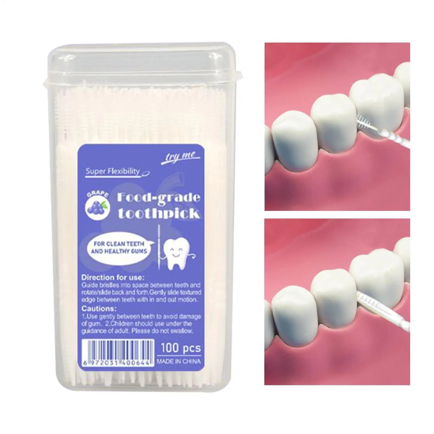 100pcs Flavored Toothpicks 2-Tip Teeth Cleaning with Soft Bristles for Stain Remover Mouth Care Hotel Restaurant Camping Supplie Peaceful Pleasures Health and Wellness