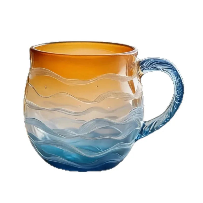 Sea Glass Sunset Borosilicate Glass Cup | Ocean Cloud Design Borosilicate Glass Cup Peaceful Pleasures Health and Wellness