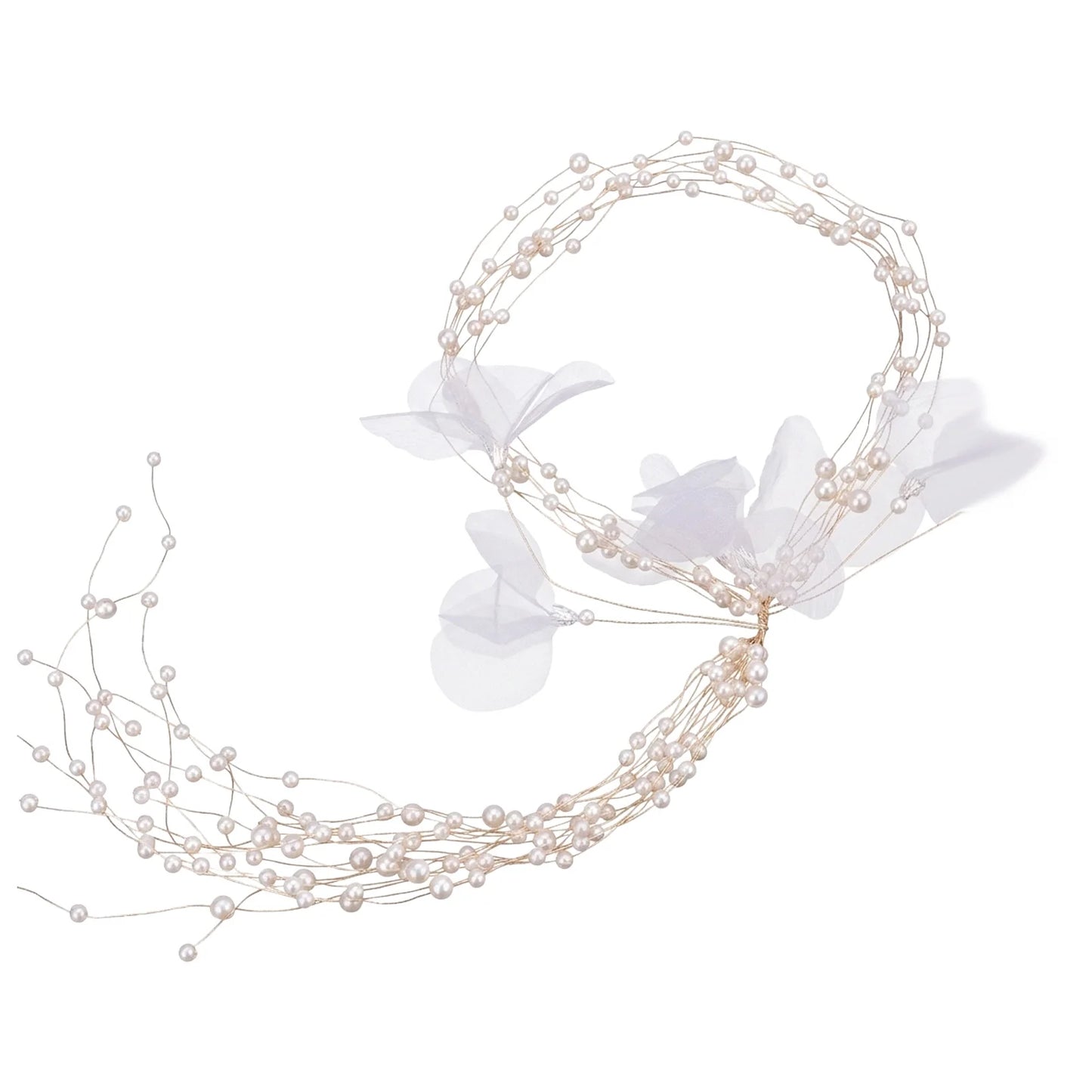 Multi Layer Pearl Headband With 40cm Fringe For Wedding Bridal Accessories Peaceful Pleasures Health and Wellness Gold pearl