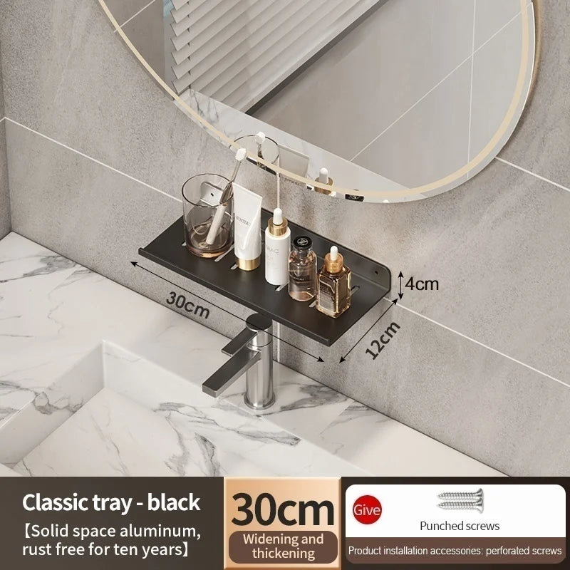 Metal Bathroom Faucet Storage Tray & Wall-Mount Rack
