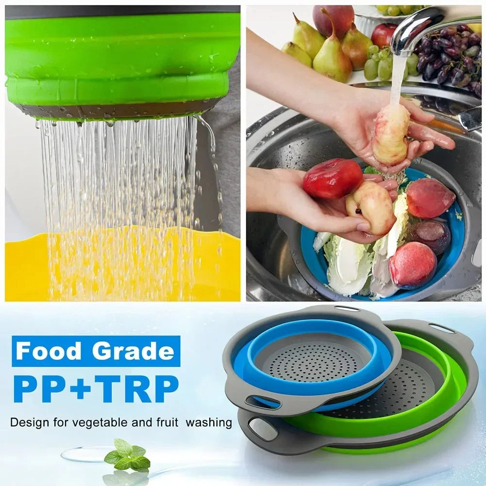 Silicone Folding Drain Basket Fruit Vegetable Washing Basket Foldable Strainer Colander Collapsible Drainer Kitchen Storage Tool Peaceful Pleasures Health and Wellness