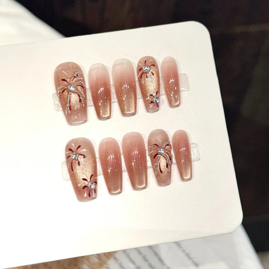 10pcs Cat's Eye Press-On Nails | Rhinestone New Year Fake Nails Press-On Nails Peaceful Pleasures Health and Wellness