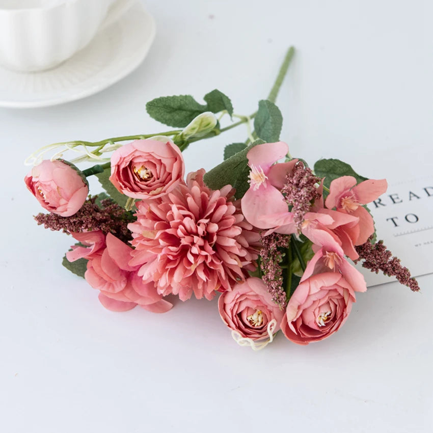 Silk Hydrangea & Tea Rose Artificial Flowers | UV Protection