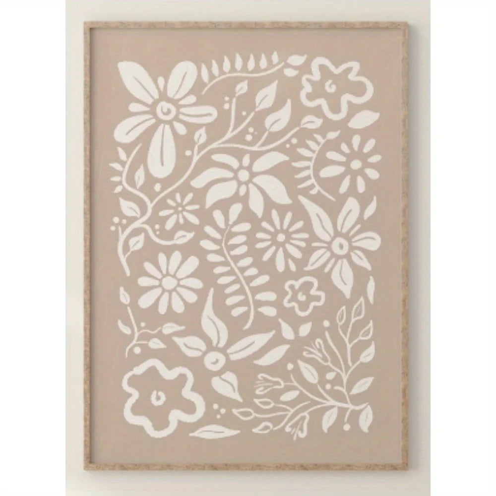 Beige Boho Abstract Plant Canvas Wall Art | Unframed Print