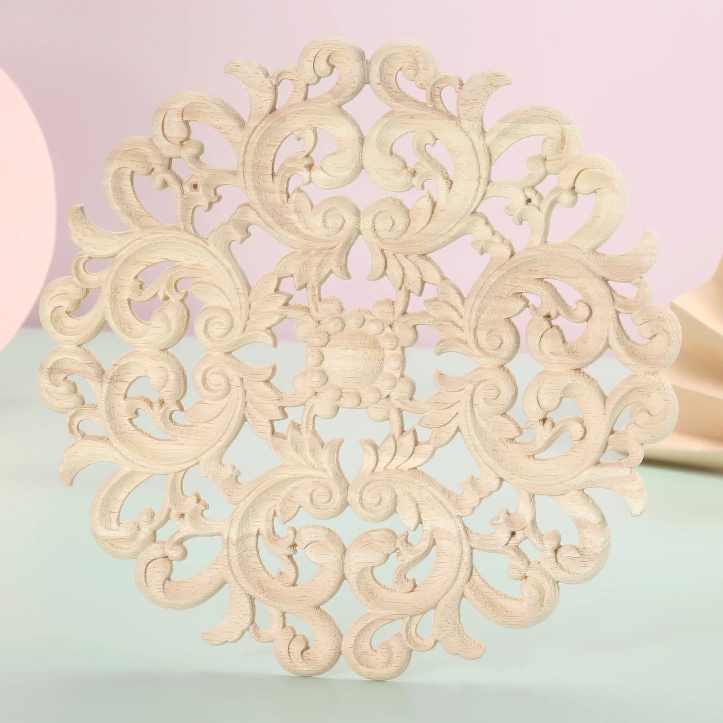 Round Flower Carved Wood Decal | Furniture & Cabinet Applique