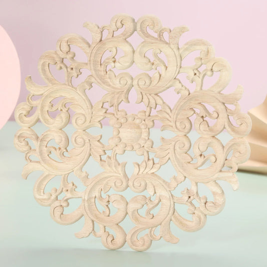 Round Flower Carved Wood Decal | Furniture & Cabinet Applique Wood Carving Applique Oasis Select 12cm