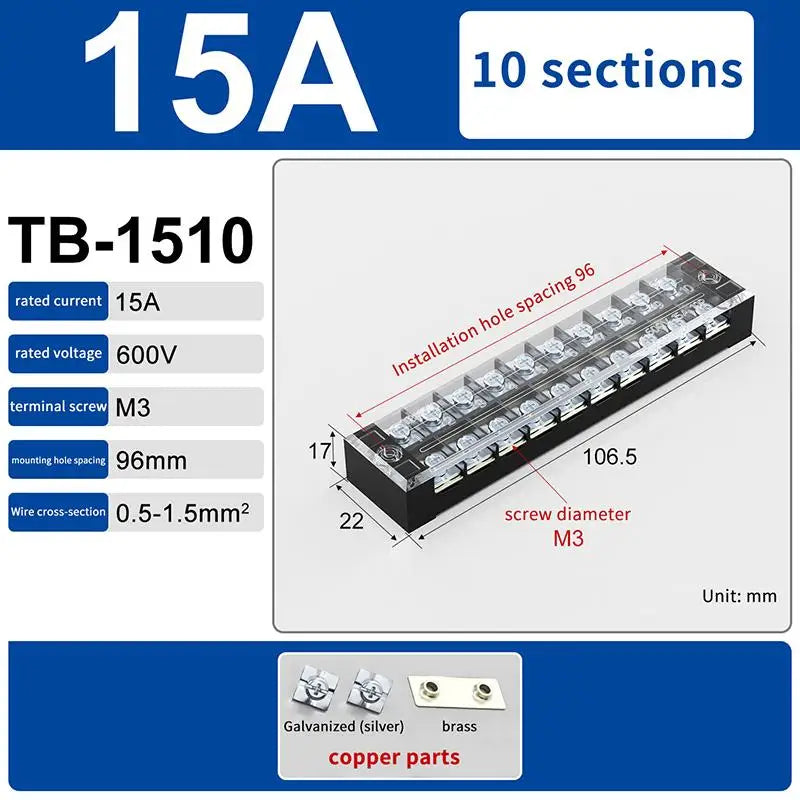 Versatile Dual Row Barrier Screw Terminal Block Wire Connector 15A 600V For TB Series 3 4 5 6 8 10 12 15 Positions Ways Peaceful Pleasures Health and Wellness TB1510