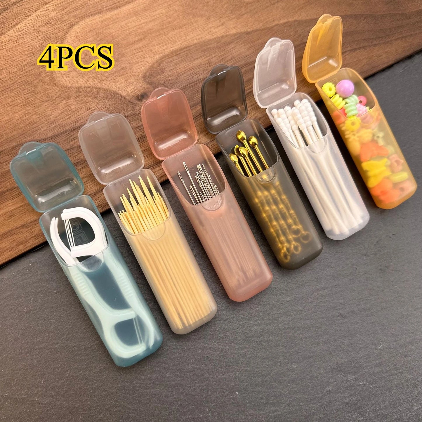4pcs Mini Portable Storage Boxes,Small Parts Organizer Travel Toothpick, Dental Floss, Pill, and Jewelry Storage Compartments Peaceful Pleasures Health and Wellness 4pcs Random color
