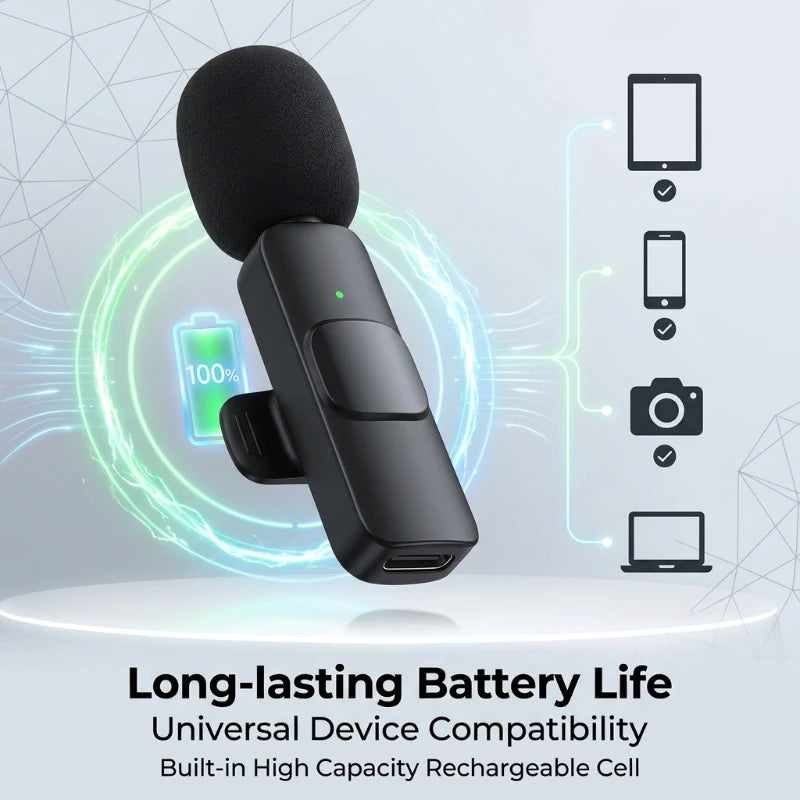 Wireless Lavalier Microphone Audio Video Recording Mini Mic for Type-C Smartphones Vlogging Facebook Videos Audio Recording Peaceful Pleasures Health and Wellness