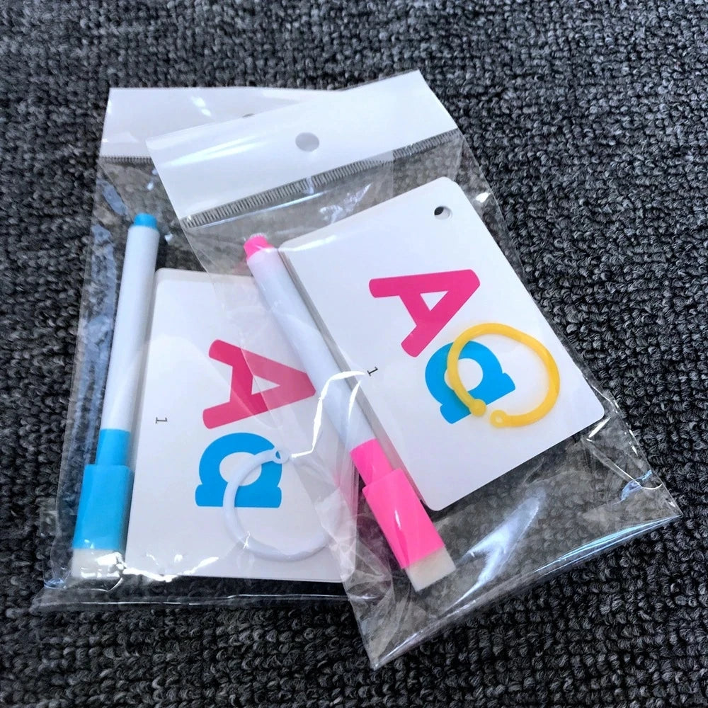 Wipe-able Alphabet Fun Cards Toy, Early Learning Educational Uppercase Lowercase Letters Gift For Kids, Spelling Animal Cartoon Peaceful Pleasures Health and Wellness