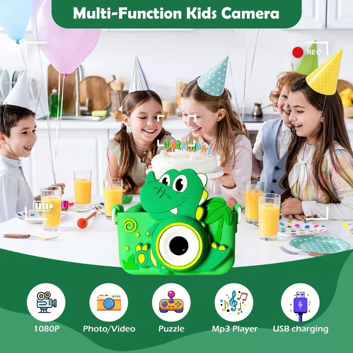Kids Digital Camera Dual Lens Selfie Video Camera 1080P HD Children Toy Camera With 128GB Silicone Protective Boys Girls Gift Peaceful Pleasures Health and Wellness