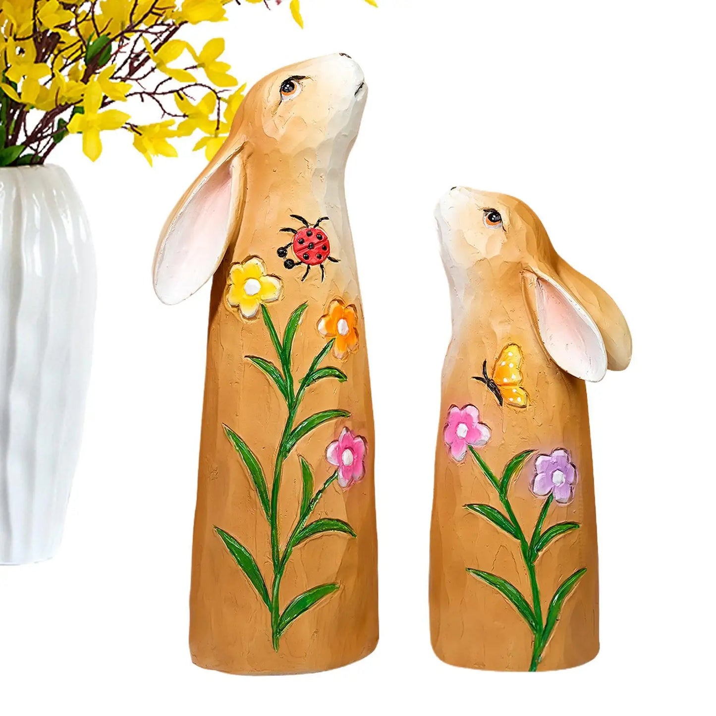 Easter Bunny Figurines Resin Seasonal Decoration Holiday Garden Sculpture for Bookcase Bookshelf Display Cabinet Dressing Table Peaceful Pleasures Health and Wellness