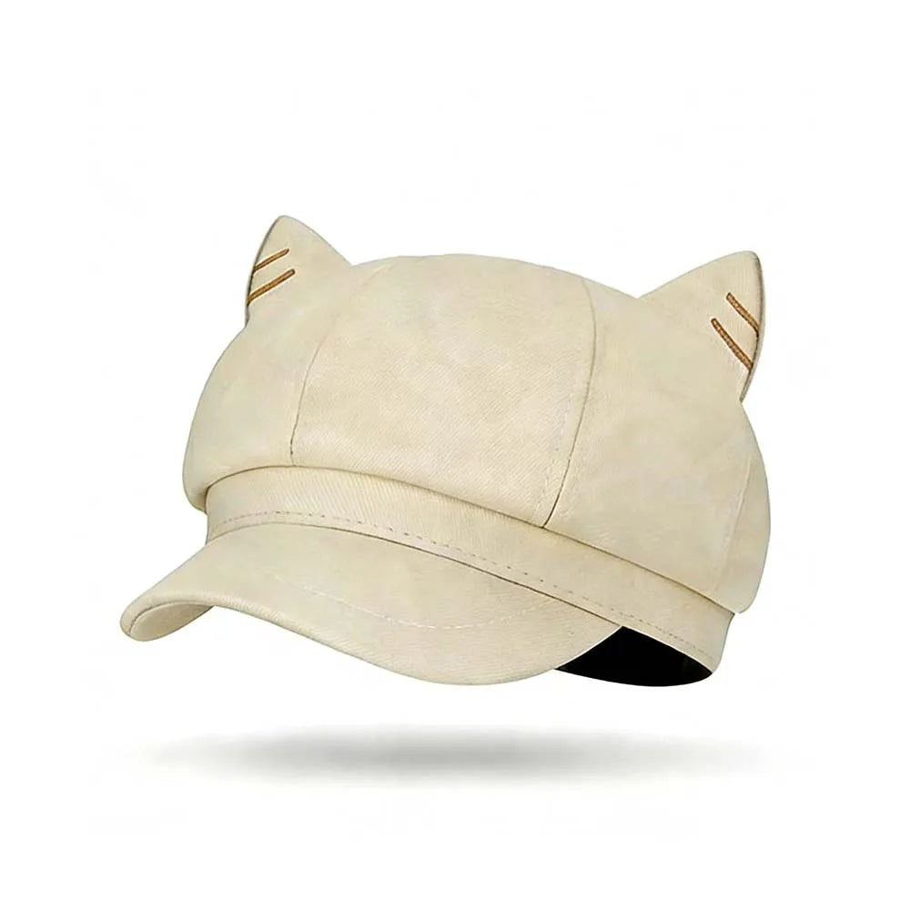 Fashion Beret Hat for Women, Cat Ear Painter Cap Solid Color Retro Octagonal Hat for Spring Autumn Casual Daily Outfits Peaceful Pleasures Health and Wellness Light Beige One size