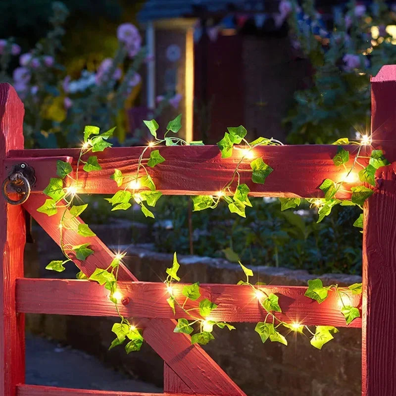 Solar Floral Green Leaf Fairy String Lights – Vine Garland