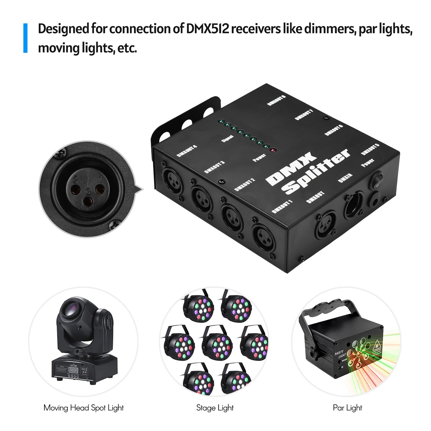 DMX512 1 Direct Input Output 8 Independent Outputs Optical Signal