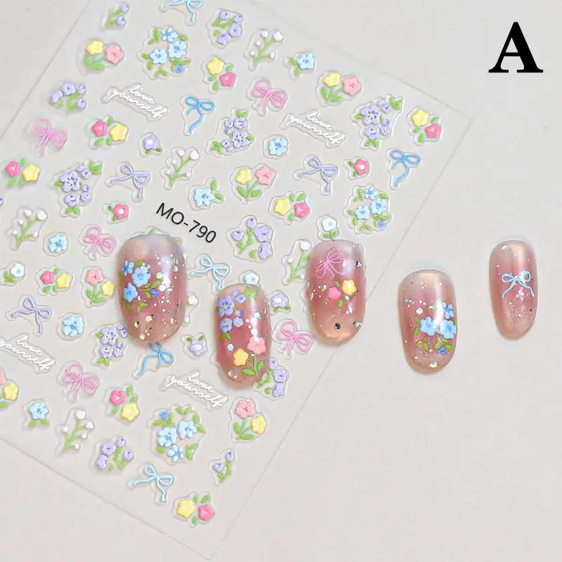 1 Sheet Spring And Summer Floral Nail Art Embossed Nail Art Stickers Nail Art Decal Easy To Apply Nail Decoration DIY Gift Peaceful Pleasures Health and Wellness A