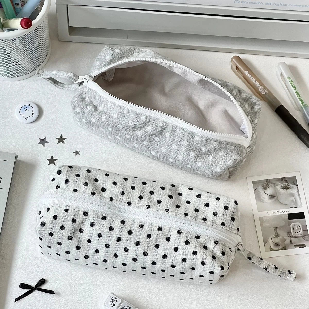 Korean Polka Dot Cosmetic Bag – Large Makeup Organizer Pouch