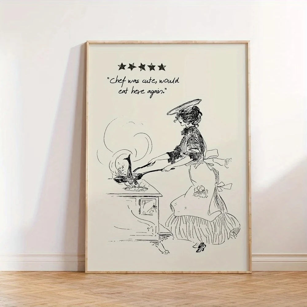 Modern Line Woman Cooking Wall Art Print Canvas Painting Poster Picture For Living Room,Bedroom Home Decor Peaceful Pleasures Health and Wellness G4831 21x30cm Wood Framed