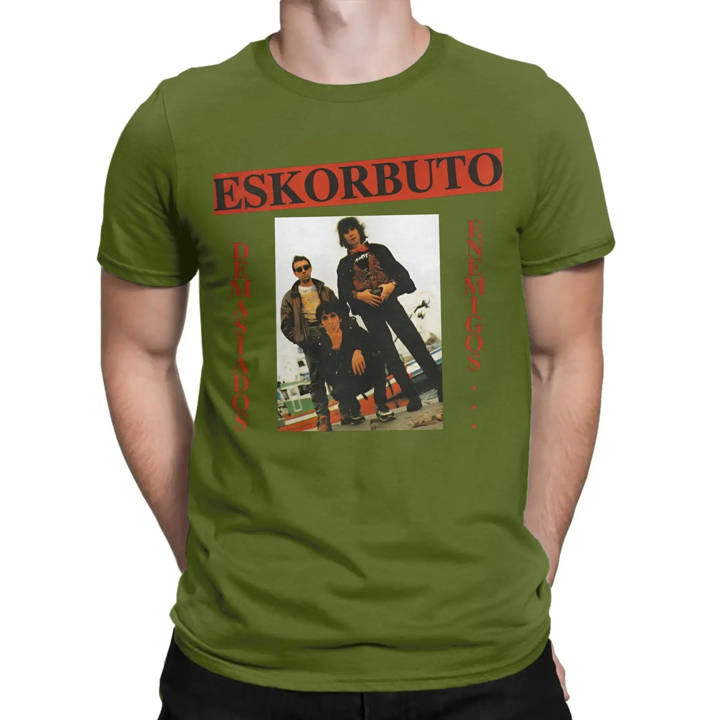 Eskorbuto T-Shirt for Men Band Fashion Pure Cotton Tee Shirt Crew Neck Short Sleeve T Shirt Graphic Printed Clothing Peaceful Pleasures Health and Wellness army green M