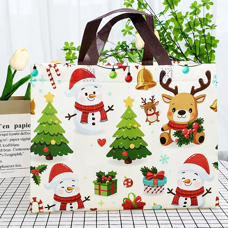 Christmas Snowman & Santa Non-Woven Gift Bag | Holiday Tote