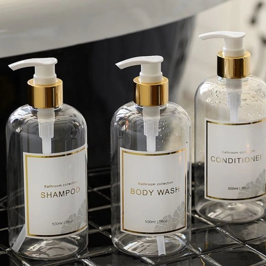 3pcs500ml Bathroom Dispensers Shampoo and Conditioner Dispenser Bottles Refillable Lotion Press Type Bottle Bathroom Accessories Peaceful Pleasures Health and Wellness