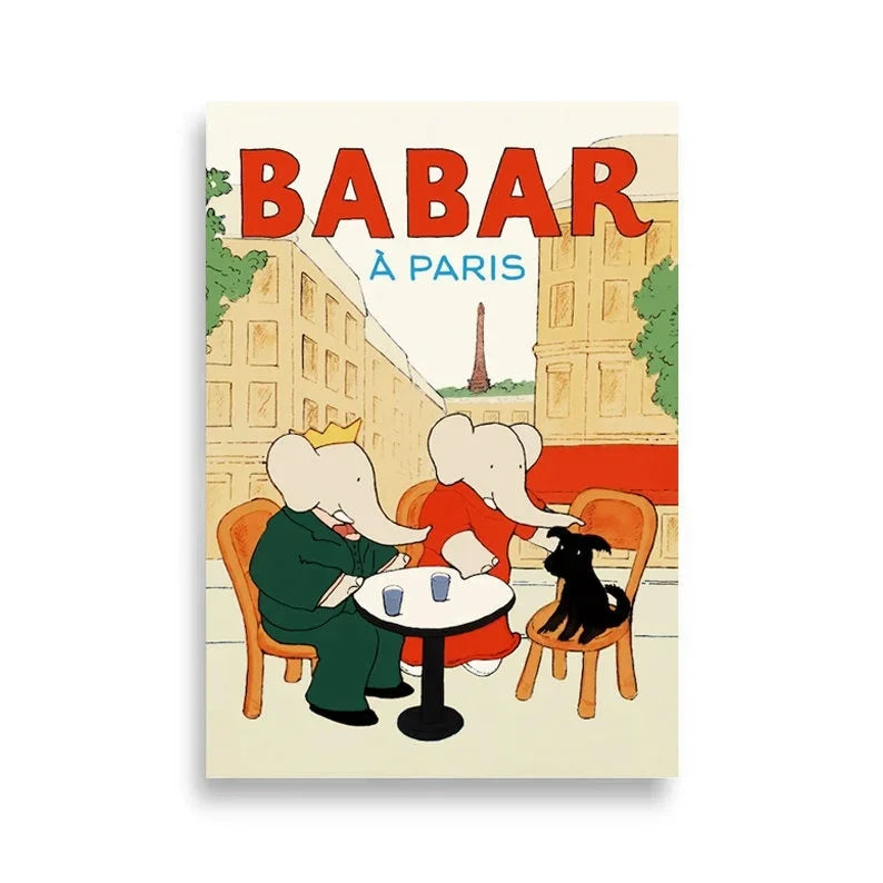 Cartoon Elephant Family Canvas Wall Art | Kids Nursery Print