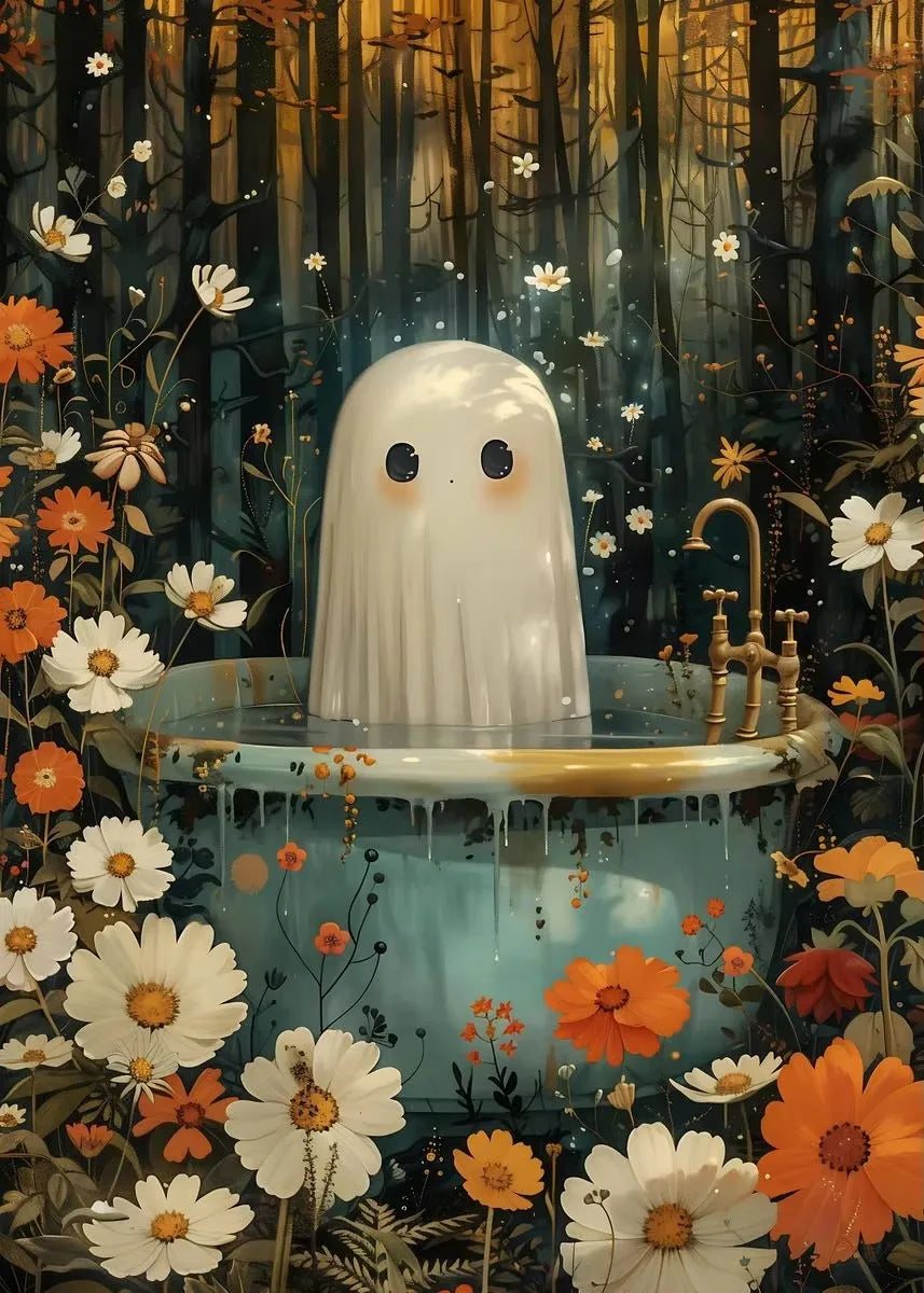 Halloween Ghost & Pumpkin Canvas Wall Art | Dark Academia Poster Canvas Wall Art Peaceful Pleasures Health and Wellness ZLH5355 40x50cm No Frame
