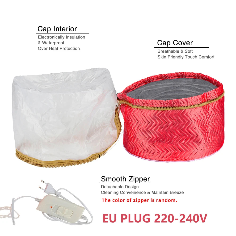 Hair Steamer Cap 220V Electric Heat Cap for Deep Conditioning Hot Oil Hair Mask Repair Damaged Hair Reduce Frizz Split Ends Home Peaceful Pleasures Health and Wellness Red EU