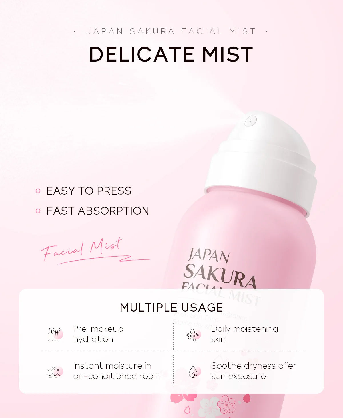 LAIKOU Sakura Facial Mist Brightening Spray Moisturizing Face Serum Brightening Toner Shrink Pores Oil Controlg Skincare 100ml Peaceful Pleasures Health and Wellness