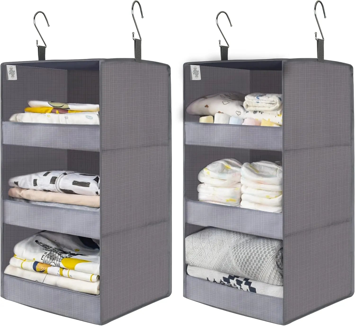 Foldable Hanging Closet Organizer 3 Shelves 2-Pack – Gray Peaceful Pleasures Health and Wellness United States