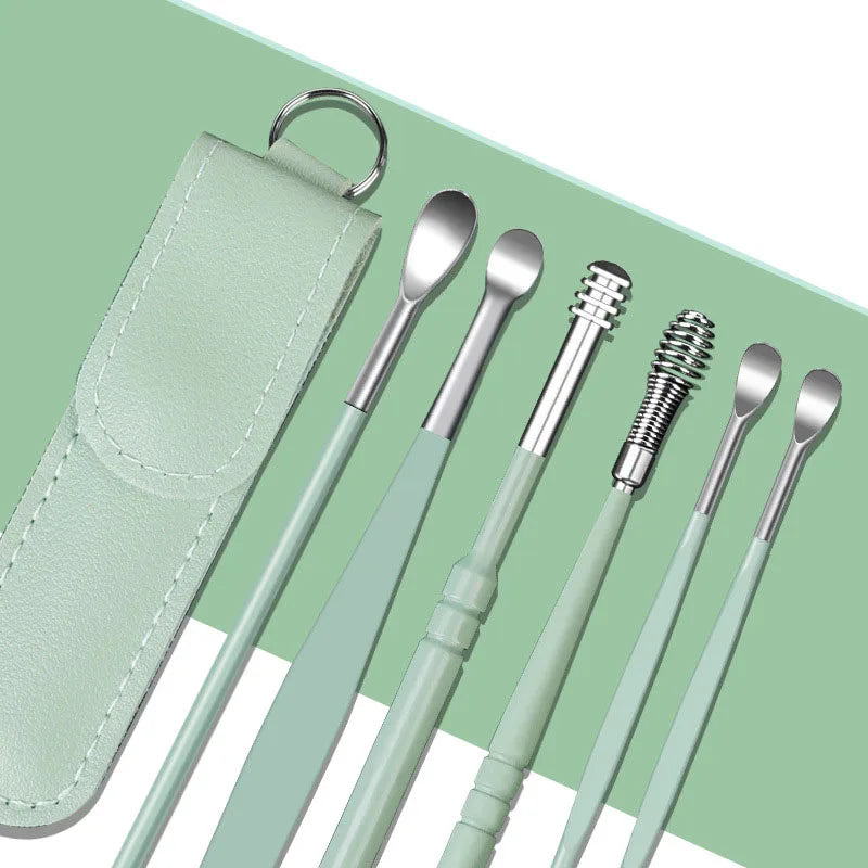 6pcs Ear Pick Earwax Removal Kit, Ear Cleansing Tool Set, Ear Curette Ear Wax Remover Tool With Storage Box, Ear Wax Cleaning To Peaceful Pleasures Health and Wellness green