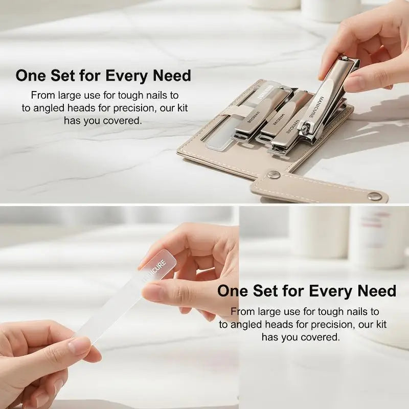 5/10Pcs Professional Nail Clippers Set With Rotating Leather Bag Manicure Pedicure Trimmer Kit Nail Care Tools Peaceful Pleasures Health and Wellness
