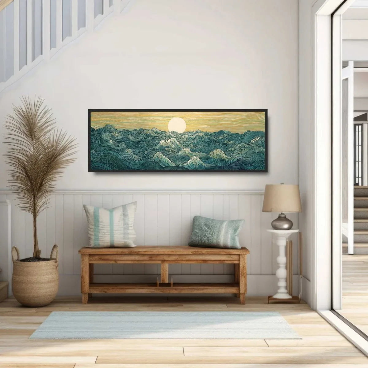 Japanese Ukiyo-e Moon Waves Canvas Print Poster Japandi Vintage Abstract Large Horizontal Art Prints Wall Art Home Decor Poster Peaceful Pleasures Health and Wellness