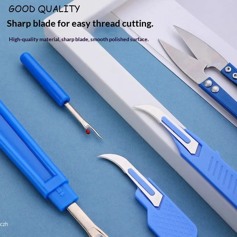 5-Piece Blue Seam Ripper Kit – Thread Remover & Scissors Set