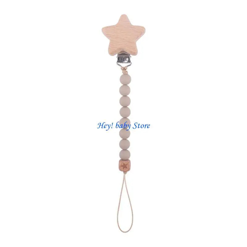 Baby Pacifier Clip Silicone & Beech Wood Teething Toy Chain