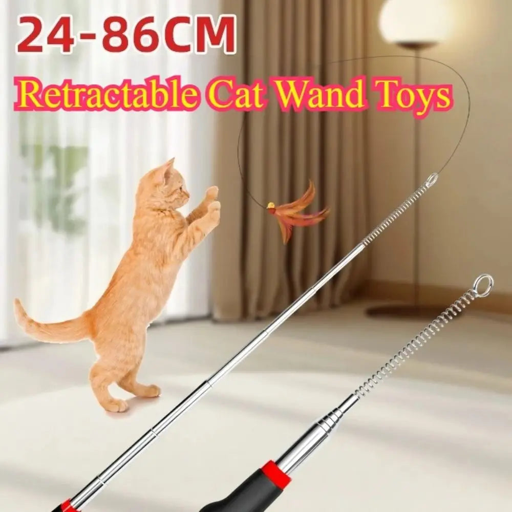 Retractable Metal Cat Wand Toy | Interactive Teaser Stick