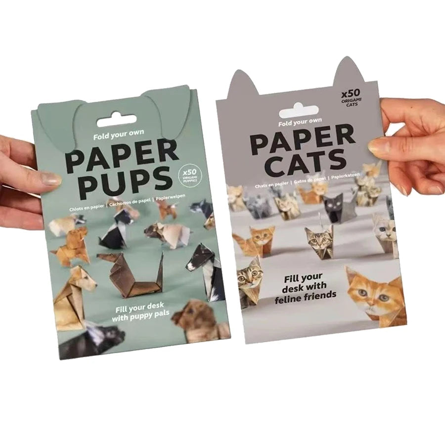 DIY 3D Origami Cats & Dogs Paper Kit – 50/100 Sheets with Pre-Creased Lines for Desk Decor & Gifts