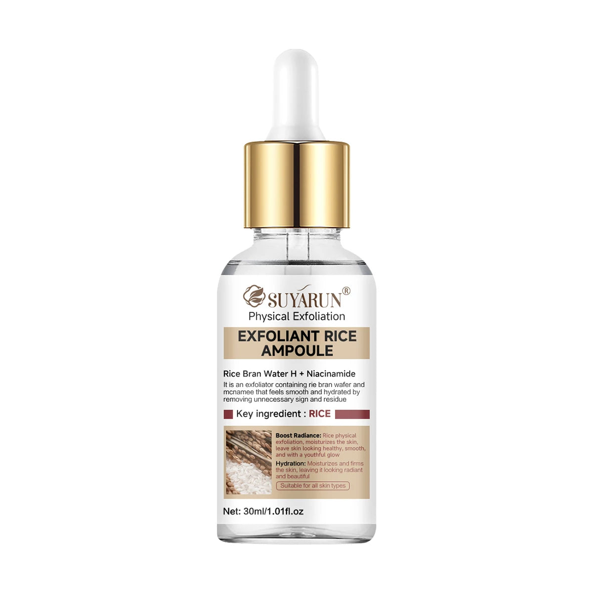 SUYARUN Rice Exfoliating Essence - Brightening Hydrating Gel, Gentle Peel Treatment with Rice Extract for All Skin Types. Peaceful Pleasures Health and Wellness 30ml