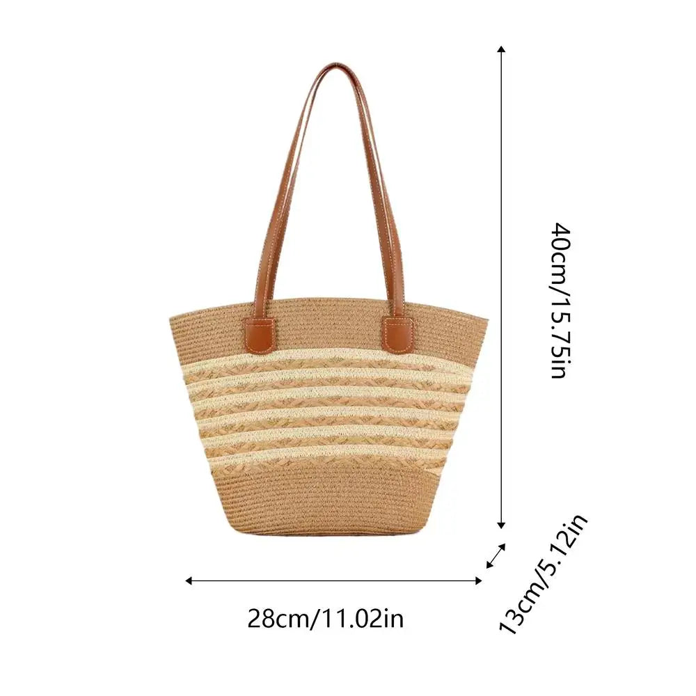 Large Boho Straw Tote Bag Smooth Zipper Shoulder Handbag For Travel Vacation Beach Shopping Office, Summer Bag for Women Peaceful Pleasures Health and Wellness A