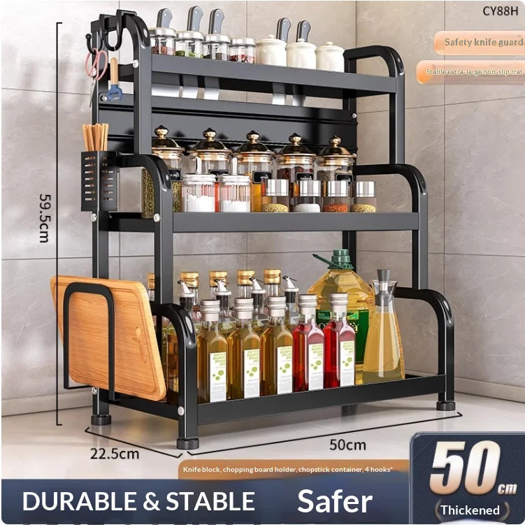 Modern Household Kitchen Spice Rack Countertop Storage Organizer Multifunctional Shelving Unit For Cooking Essentials Peaceful Pleasures Health and Wellness 50cm 3 Layers C