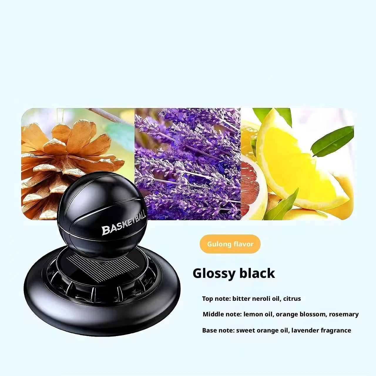 Automatic Rotating Basketball Car Perfume Solar Energy Aromatherapy Diffuser Formaldehyde Remover Long Lasting Light Scent Peaceful Pleasures Health and Wellness Glossy Black
